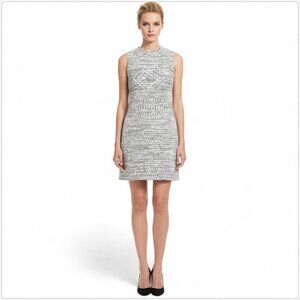 Adolfo Dominguez White Gray Crochet Woven Look Fringe Trim Mini Dress Size S